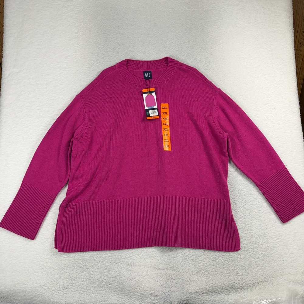 Gap Womens Sweater Pink Fuschia Tunic Wide Rib Knit Side XXL NEW w Tags Heavy
